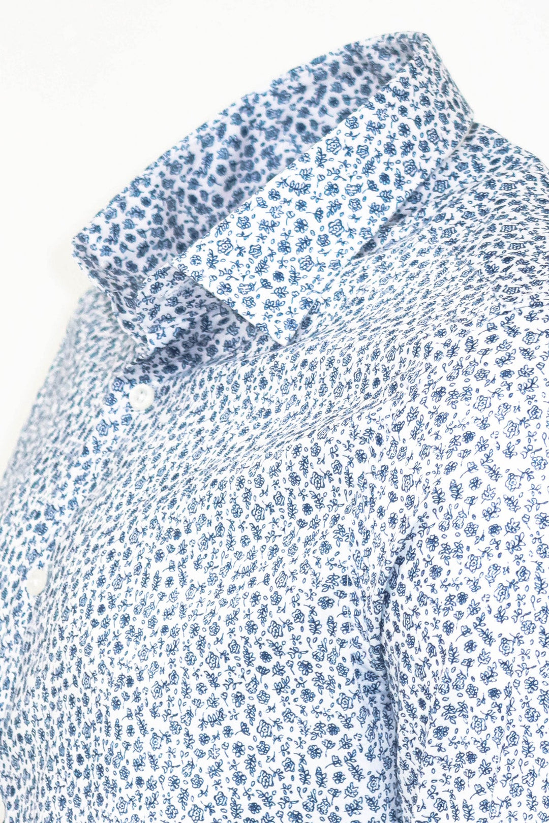 WSS Blue Floral Patterned Slim Fit White Men Shirt  - Singen