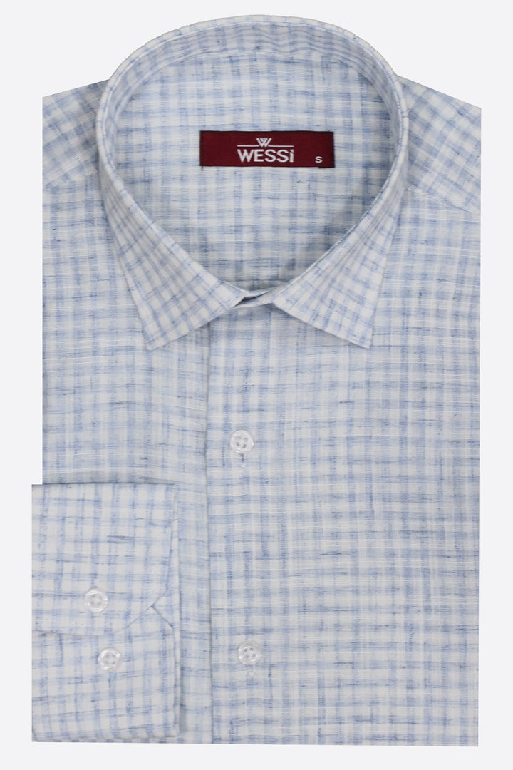 WSS Plaid Slim Fit Sky Blue Men Shirt  - Singen