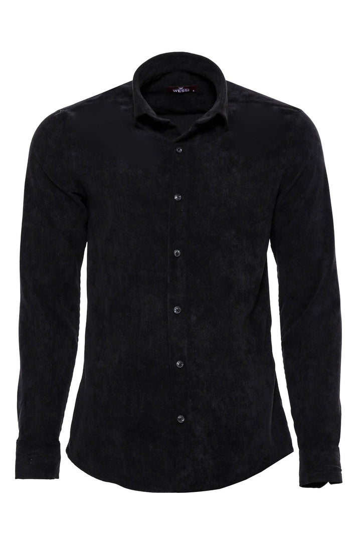 WSS Black Long Sleeves Velvet Men's Shirt  - Singen