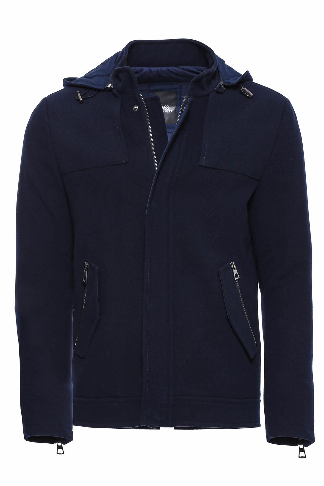 WSS Zippered Sleeve Hooded Blue Men Coat  - Singen