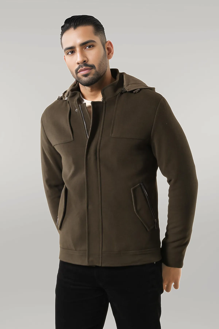 WSS Zippered Sleeve Hooded Green Coat  - Singen