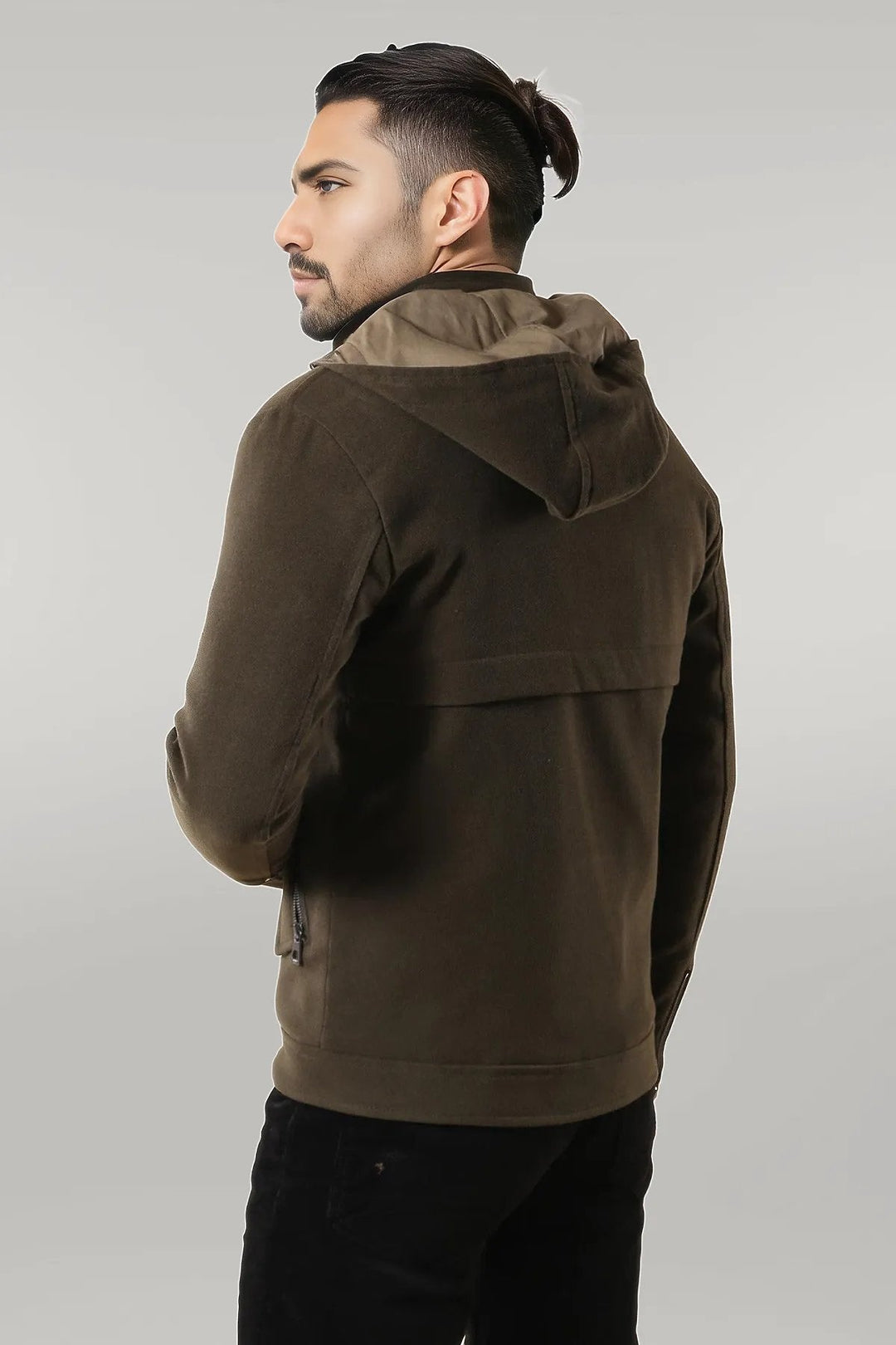 WSS Zippered Sleeve Hooded Green Coat  - Singen