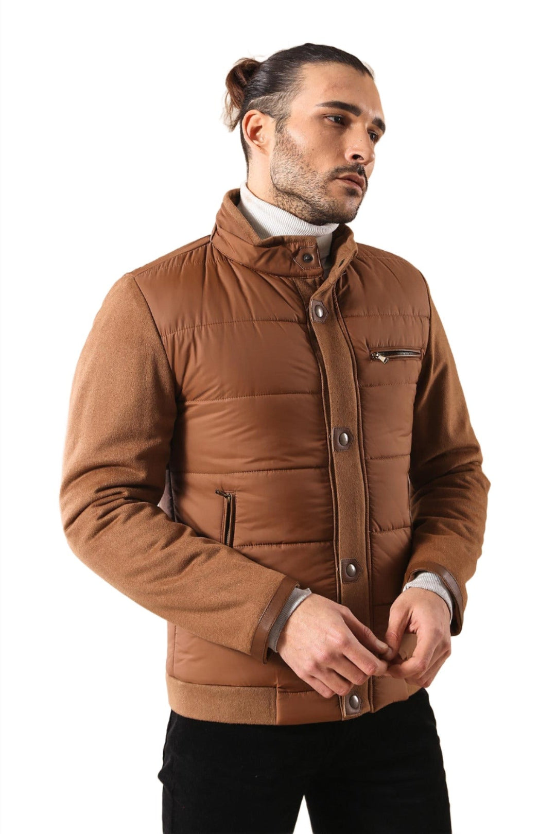 WSS Standing Collar Zippered Men Quilted Coat  - Singen