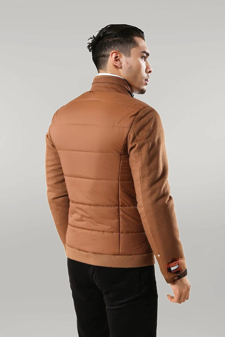 WSS Standing Collar Zippered Men Quilted Coat  - Singen