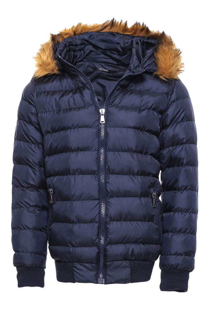 WSS Navy Blue Hooded Men's Down Coat  - Singen