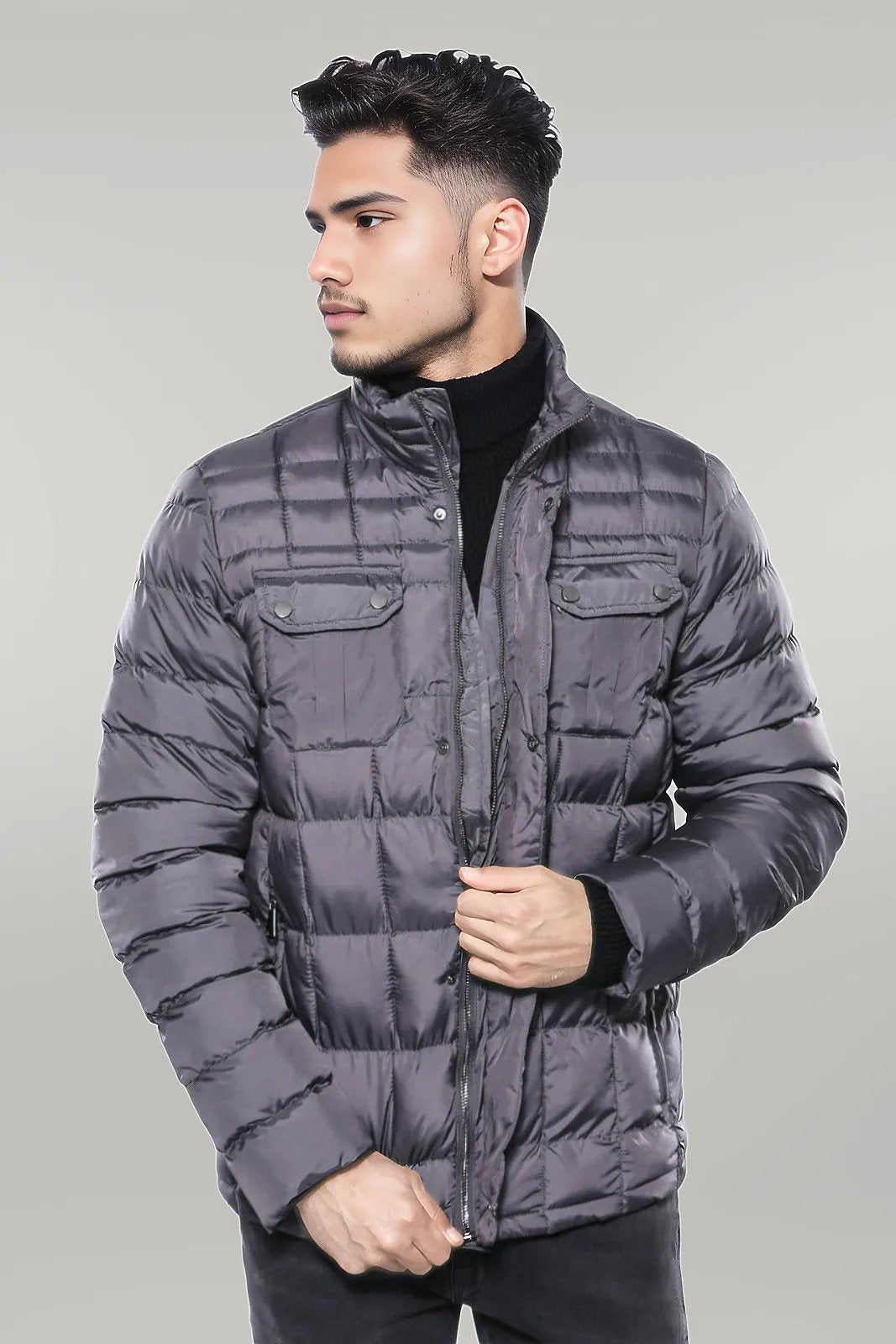 WSS Quilted Grey Men Winter Coat  - Singen