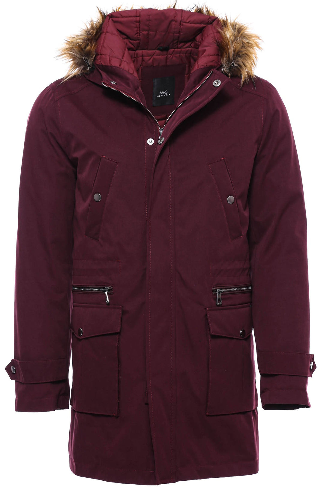 WSS Fur Hooded Burgundy Men Coat  - Singen