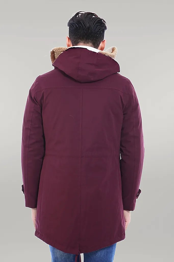 WSS Fur Hooded Burgundy Men Coat  - Singen