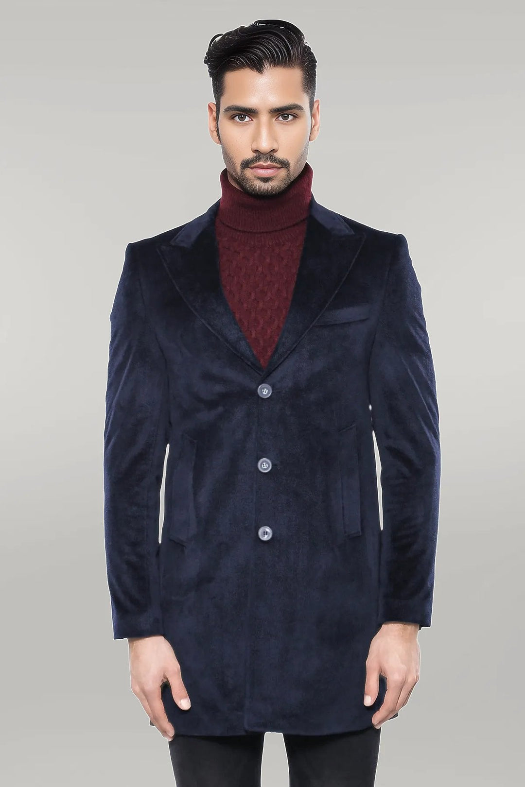 WSS Wide Lapel Cachet Navy Blue Men Coat  - Singen