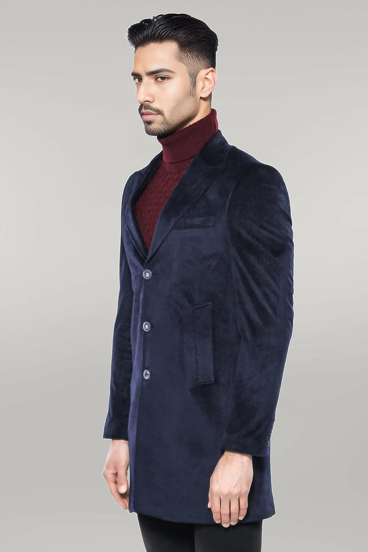 WSS Wide Lapel Cachet Navy Blue Men Coat  - Singen