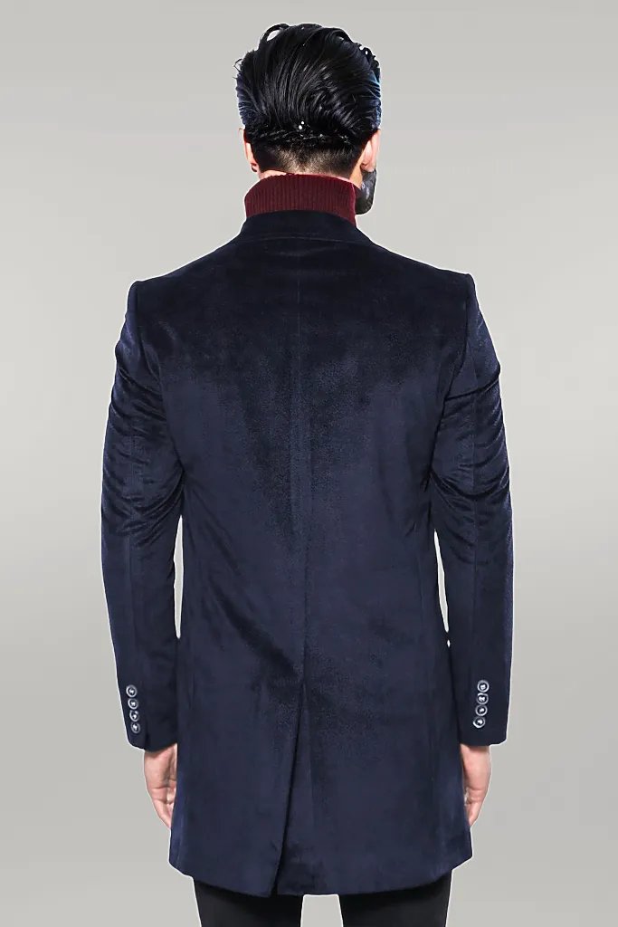 WSS Wide Lapel Cachet Navy Blue Men Coat  - Singen