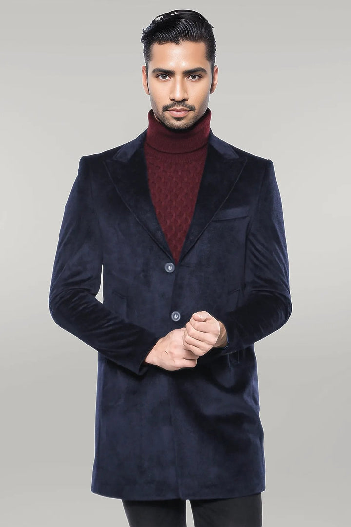 WSS Wide Lapel Cachet Navy Blue Men Coat  - Singen