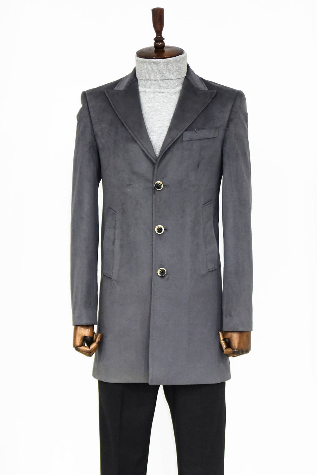 WSS Suede Slim Fit Long Grey Men Coat  - Singen