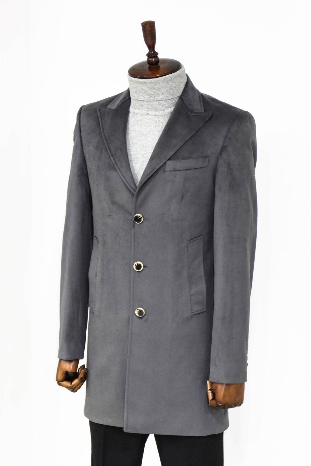 WSS Suede Slim Fit Long Grey Men Coat  - Singen