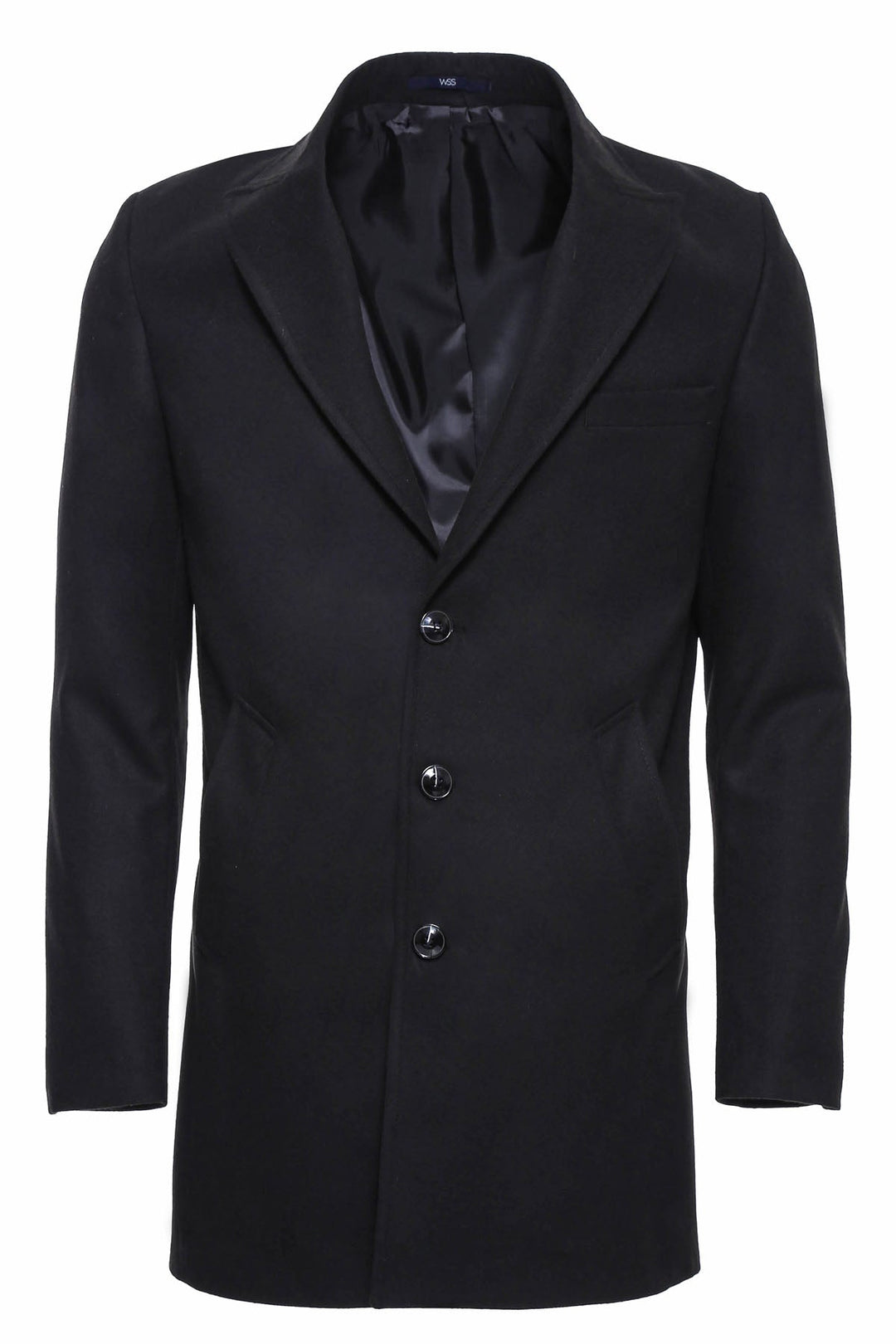 WSS Wide Pointed Collar Over Knee Black Men Coat  - Singen