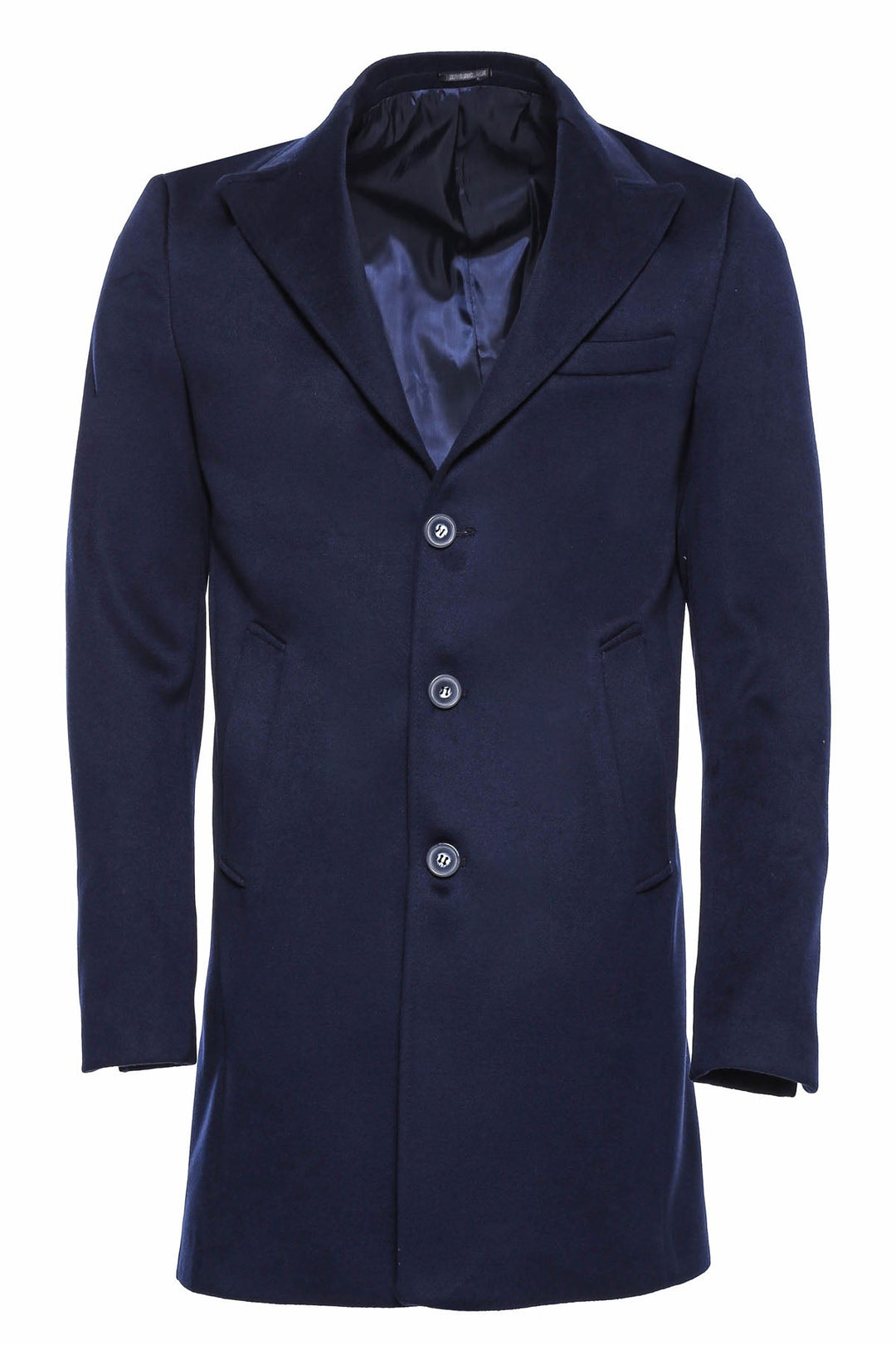 WSS Wide Pointed Collar Over Knee Navy Blue Men Coat  - Singen