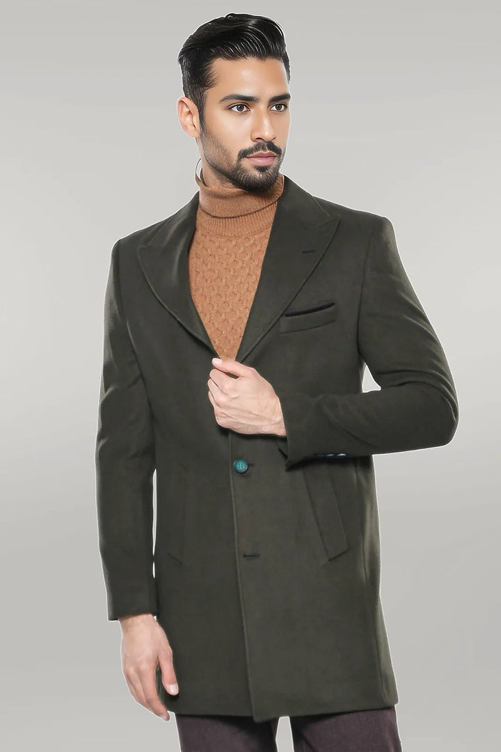 WSS Wide Lapel Green Men Peacoat  - Singen