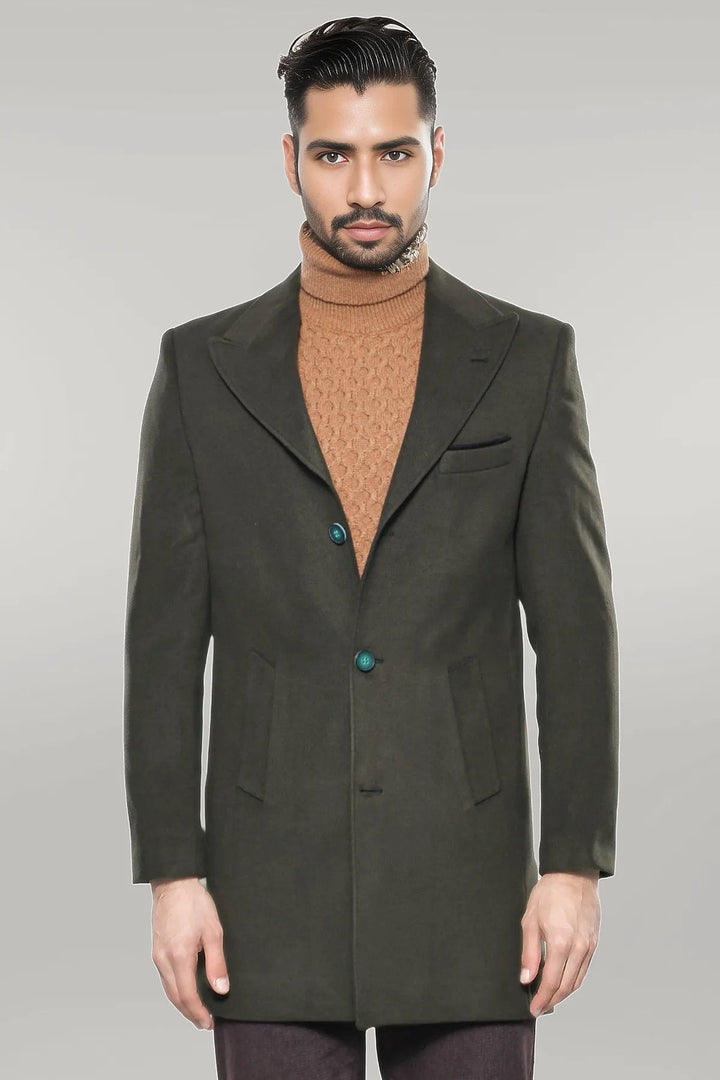 WSS Wide Lapel Green Men Peacoat  - Singen