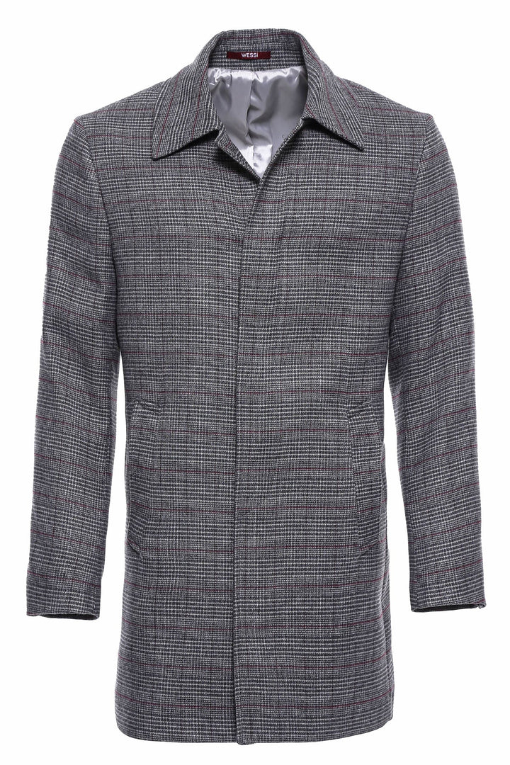 WSS Grey Checked Hidden Button Peak Lapel Coat  - Singen