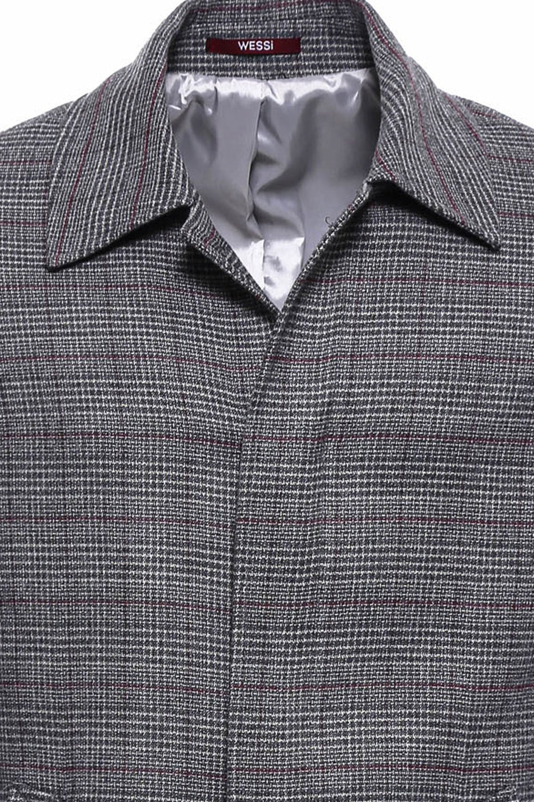 WSS Grey Checked Hidden Button Peak Lapel Coat  - Singen