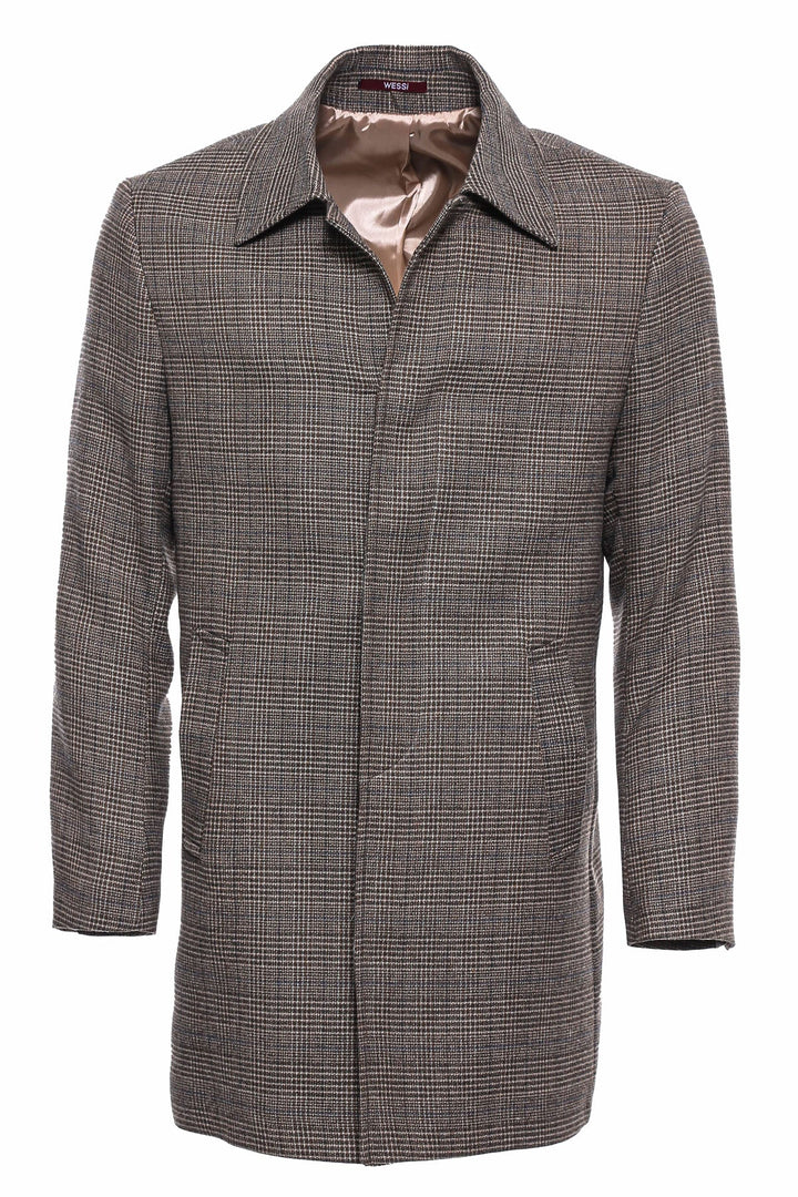 WSS Brown Checked Hidden Button Coat  - Singen