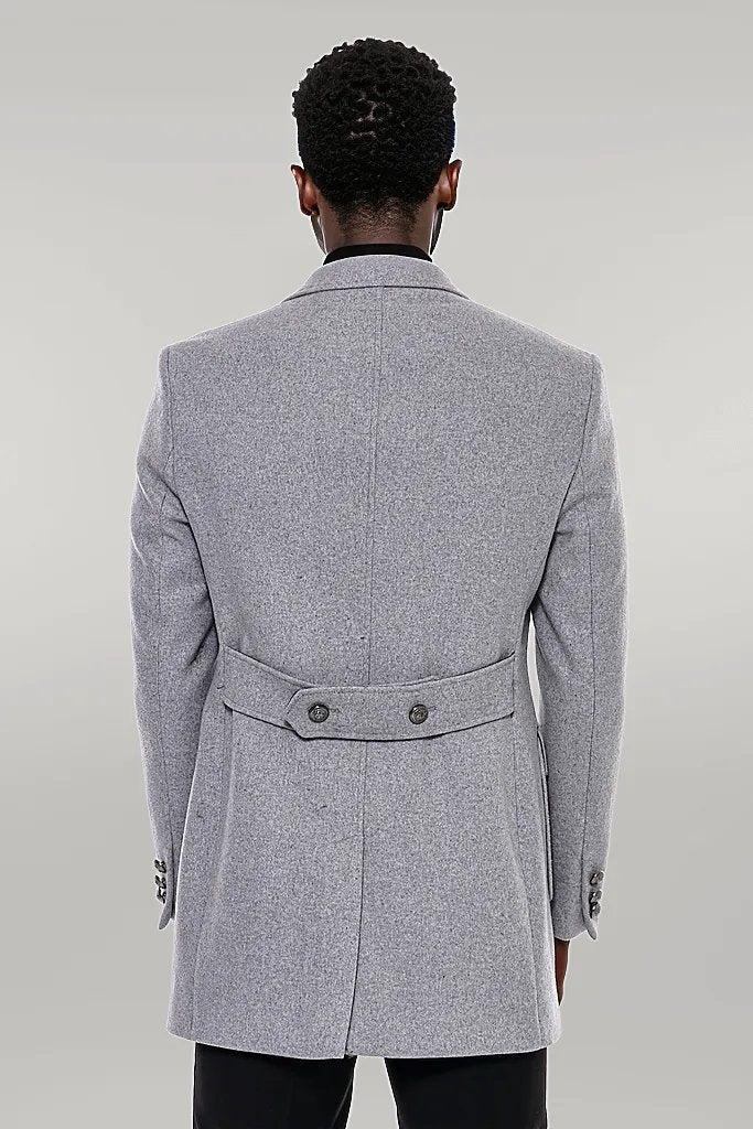 WSS Grey Metal Buttoned Double Breasted Long Coat  - Singen