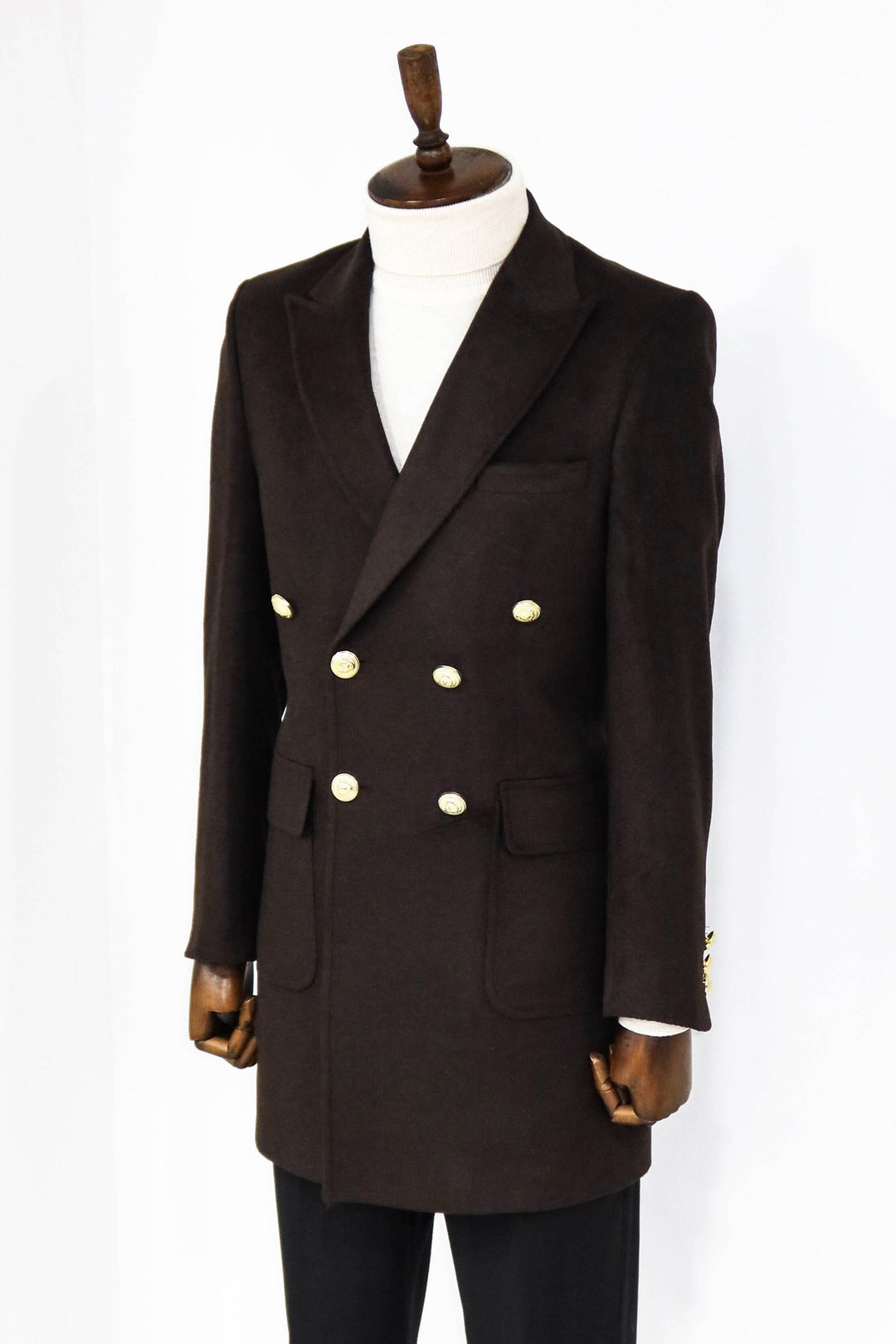 WSS Brown Metal Buttoned Double Breasted Long Coat  - Singen