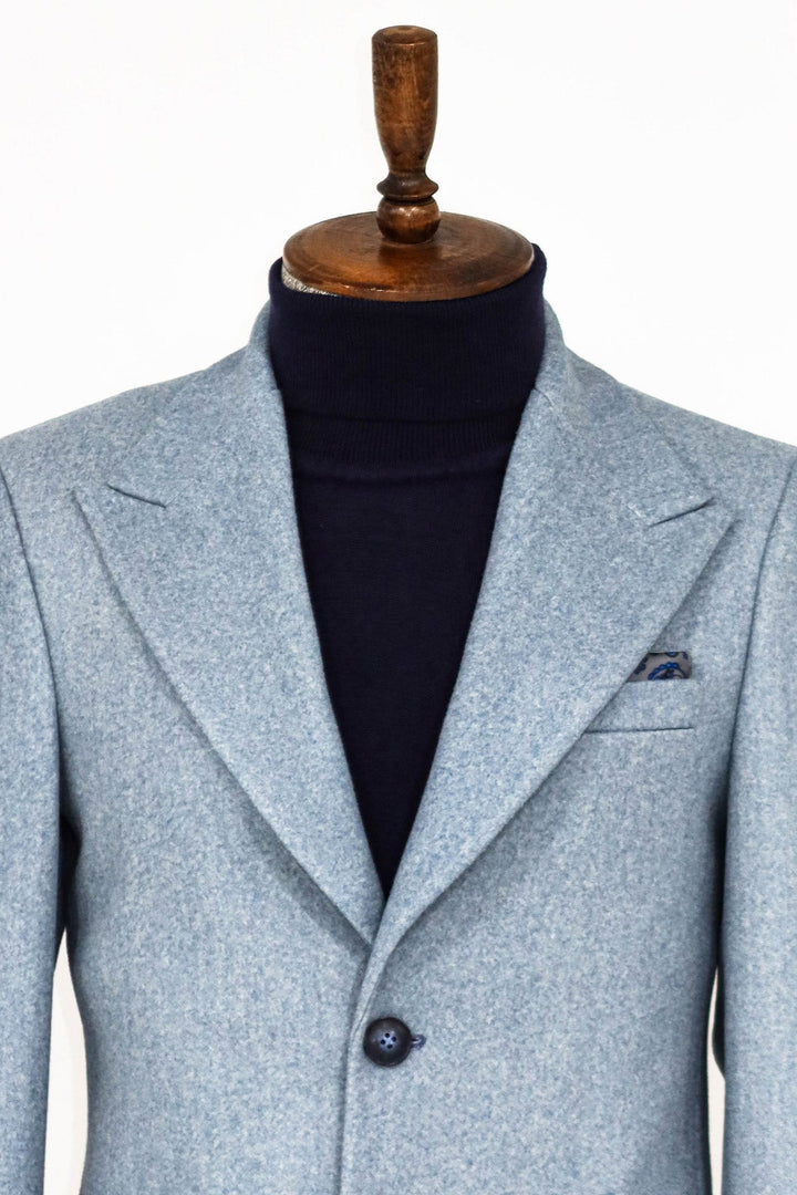 WSS Wide Lapel Wool Light Blue Men Coat  - Singen