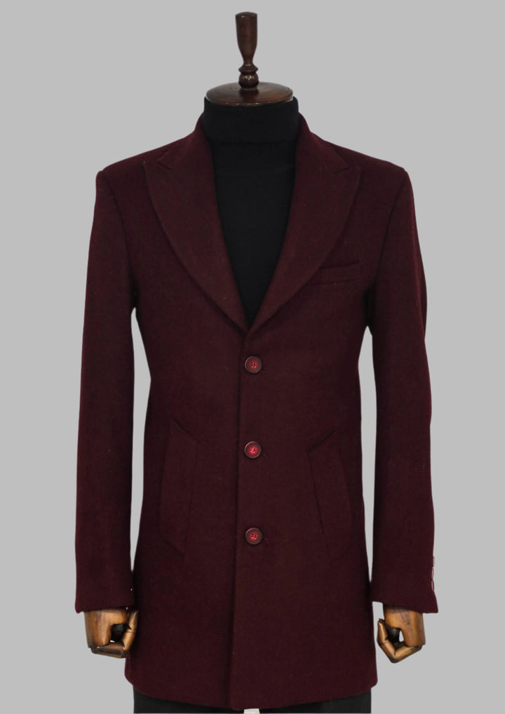 WSS Wide Lapel Wool Burgundy Men Coat  - Singen