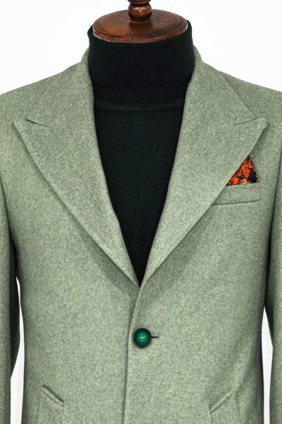 WSS Wide Lapel Wool Oil Green Men Coat  - Singen