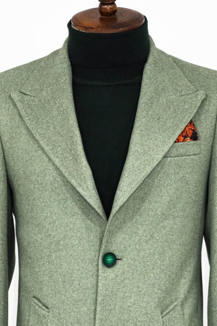 WSS Wide Lapel Wool Oil Green Men Coat  - Singen