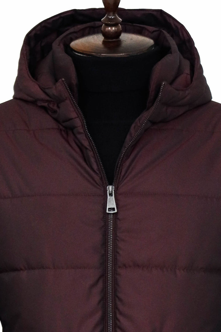 WSS Slim Fit Hooded Burgundy Men Coat  - Singen