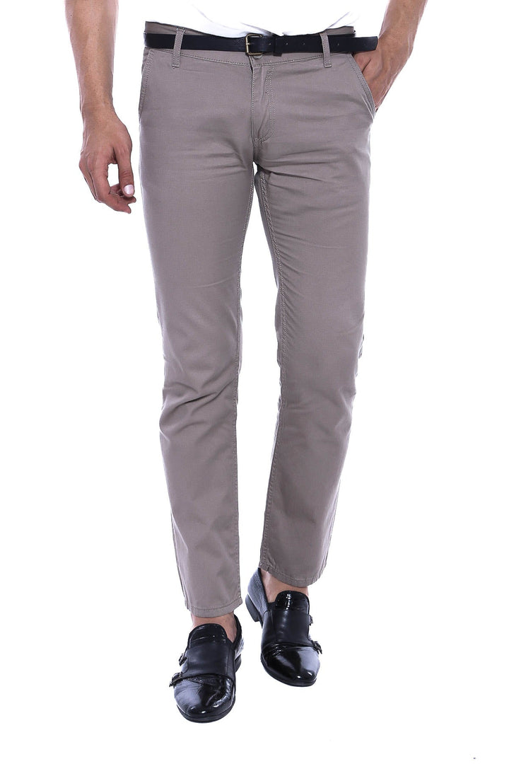 WSS Flap Pockets Cotton Plain Beige Men Pants  - Singen