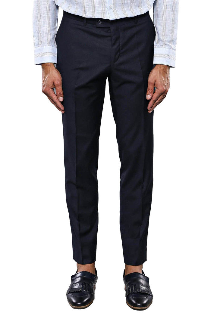 WSS Slim Fit Plain Navy Blue Men Trousers  - Singen