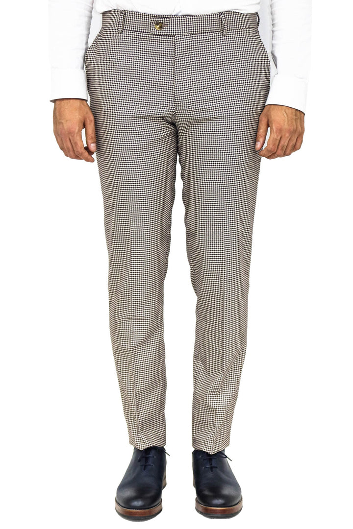 WSS Houndstooth Patterned Light Brown Men Pants  - Singen