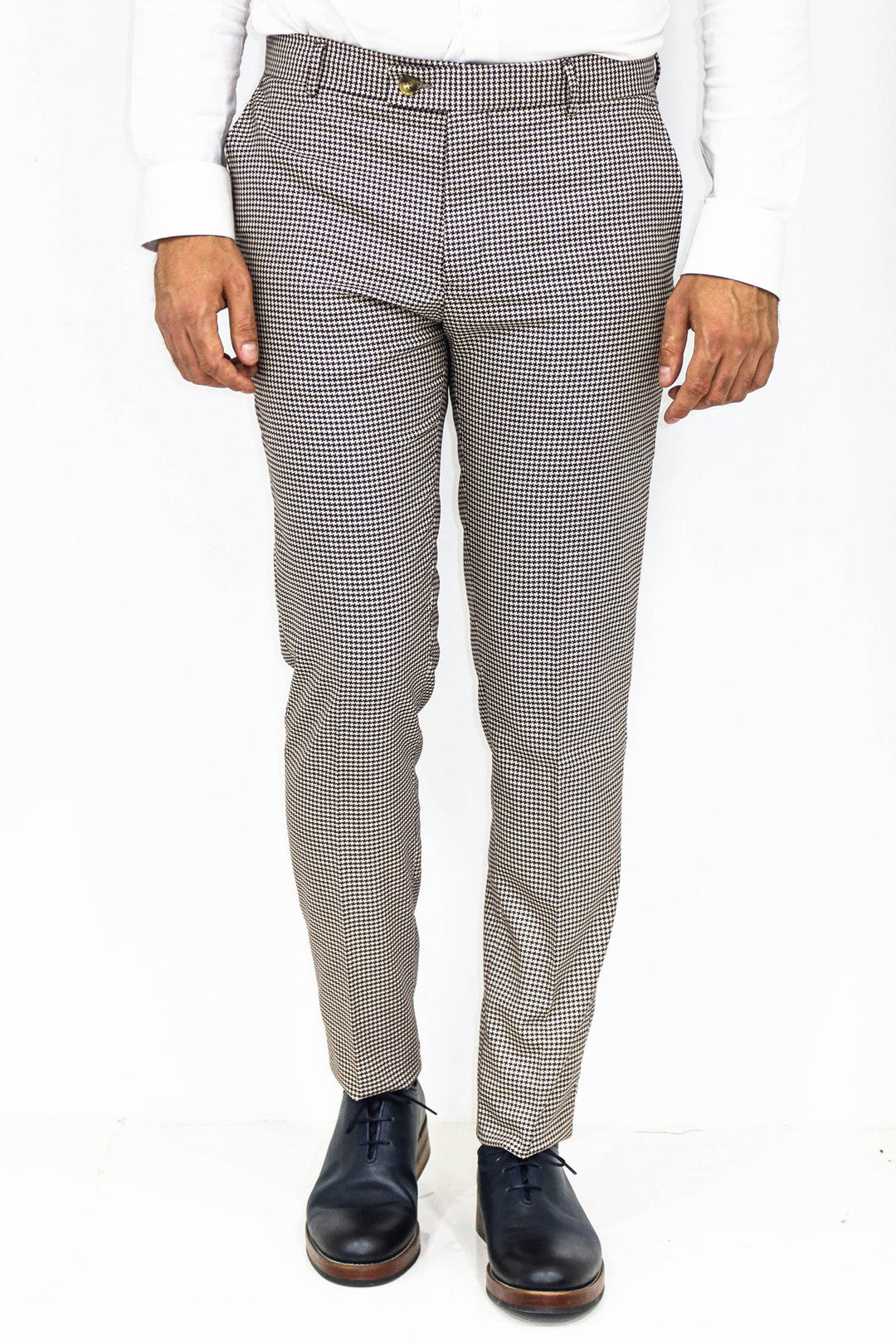 WSS Houndstooth Patterned Light Brown Men Pants  - Singen