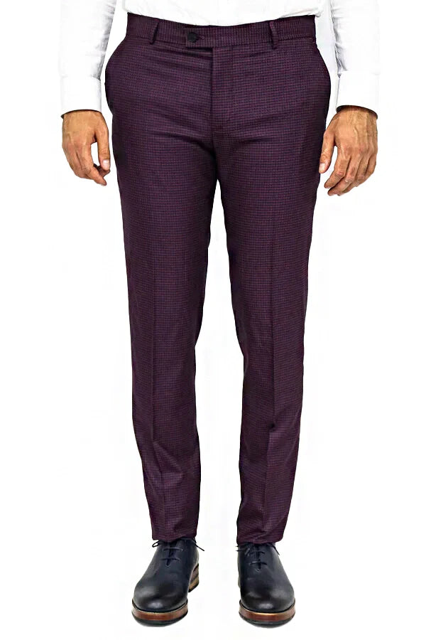 WSS Houndstooth Patterned Burgundy Men Pants  - Singen