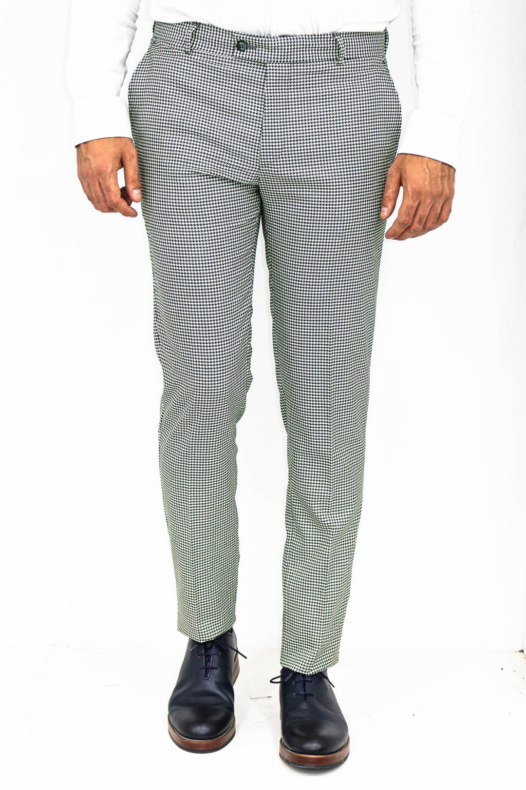 WSS Houndstooth Patterned Light Green Men Pants  - Singen