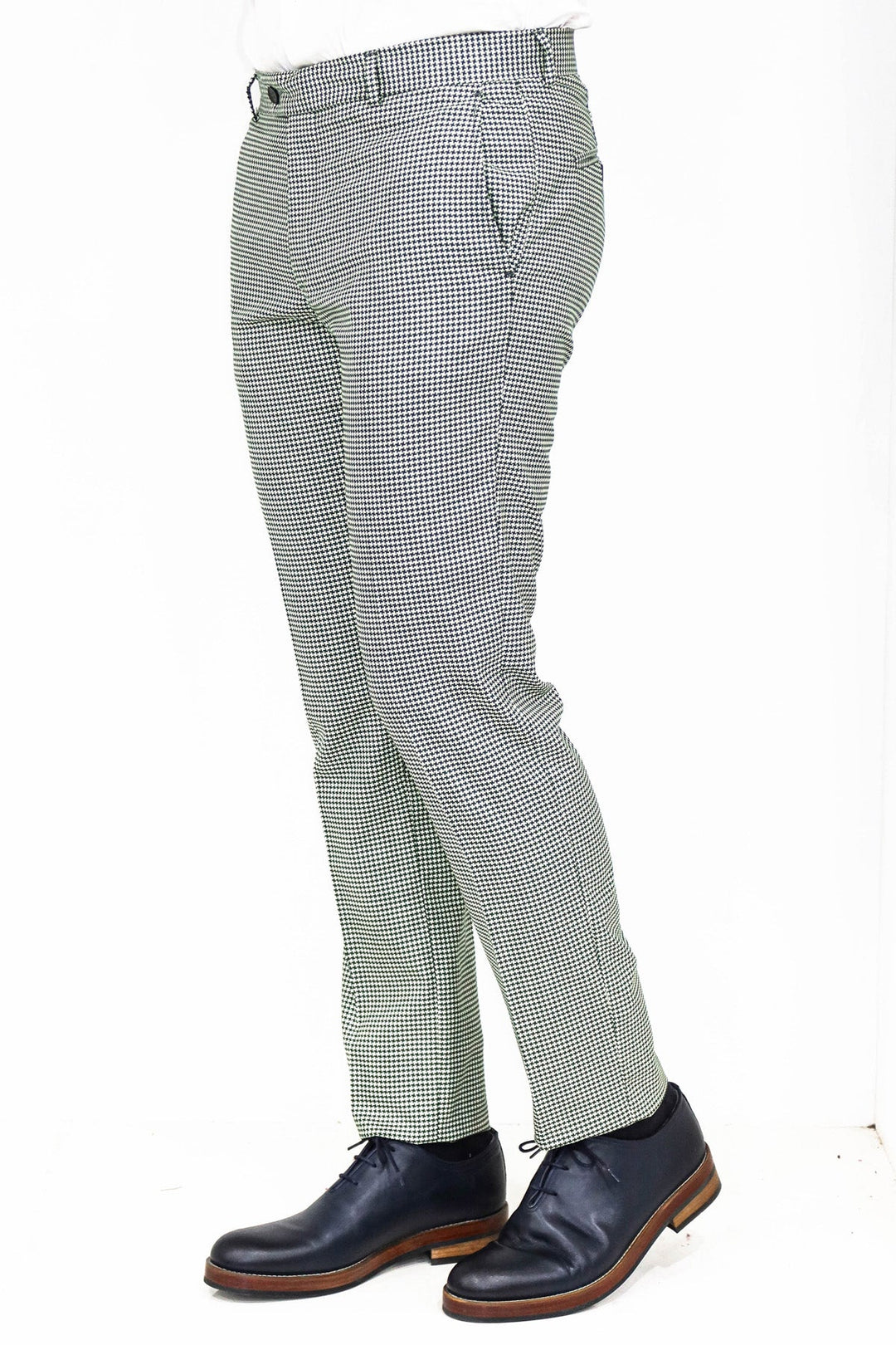 WSS Houndstooth Patterned Light Green Men Pants  - Singen