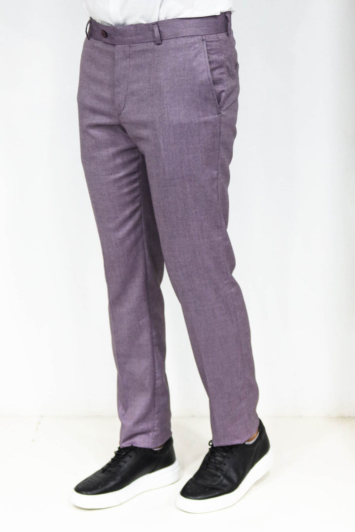 WSS Slim Fit Textured Purple Men Trousers  - Singen