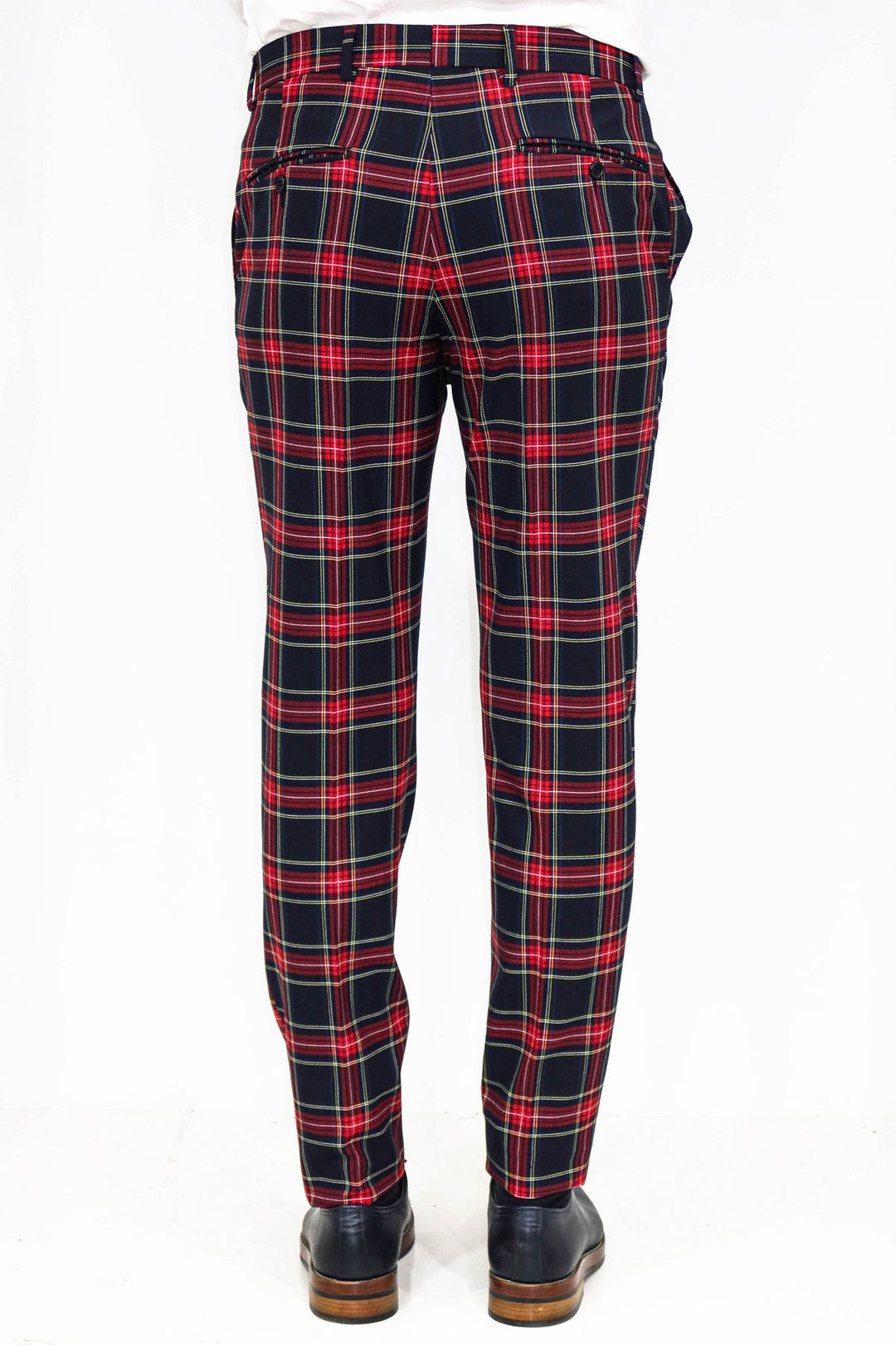 WSS Slim Fit Plaid Men Navy Blue Pants  - Singen