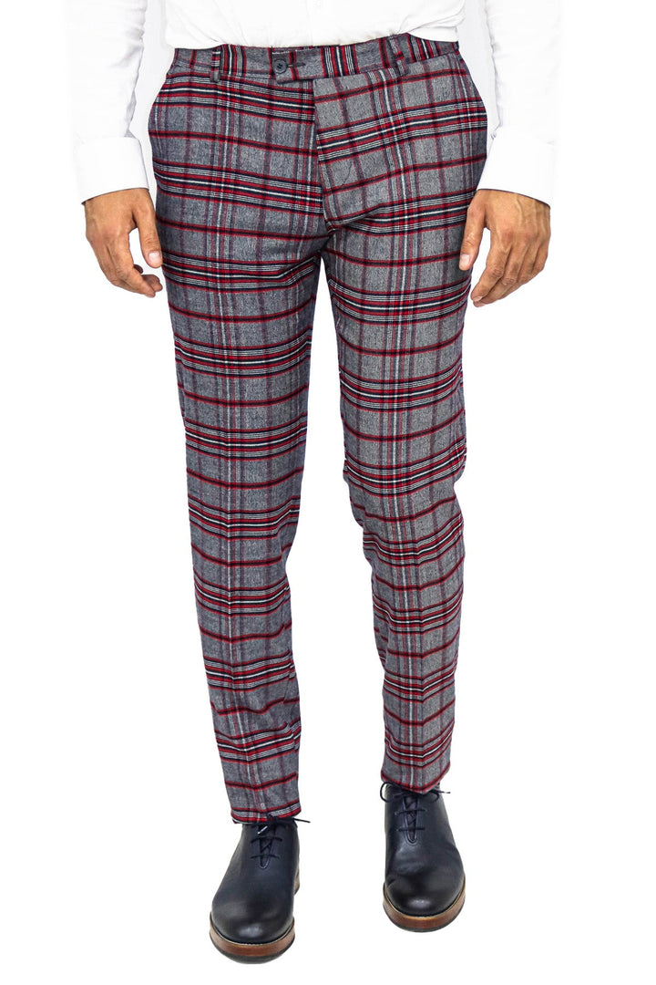 WSS Plaid Slim Fit Navy Blue Men Pants  - Singen