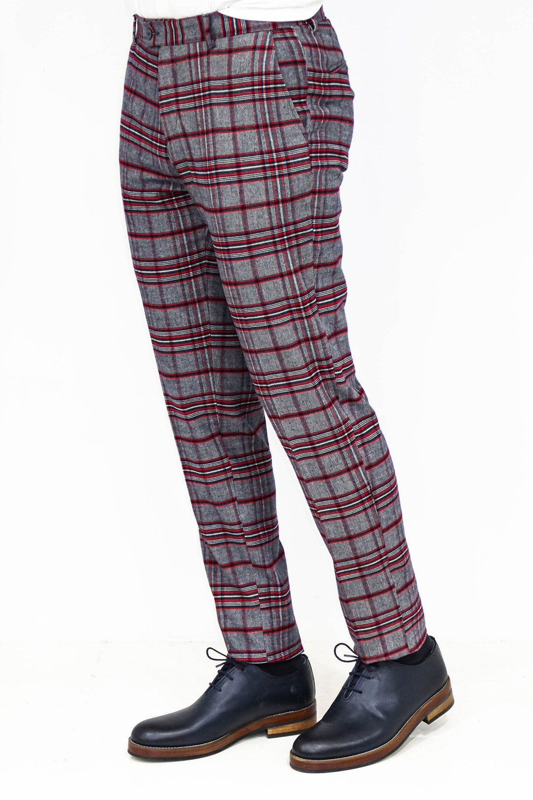 WSS Plaid Slim Fit Navy Blue Men Pants  - Singen