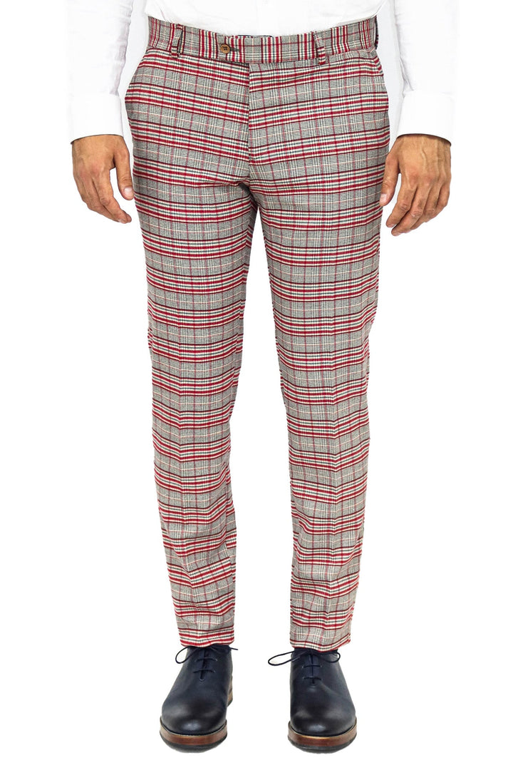 WSS Slim Fit Plaid Grey Men Pants  - Singen