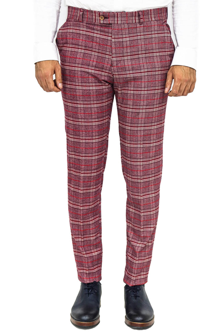 WSS Plaid Slim Fit Burgundy Men Pants  - Singen