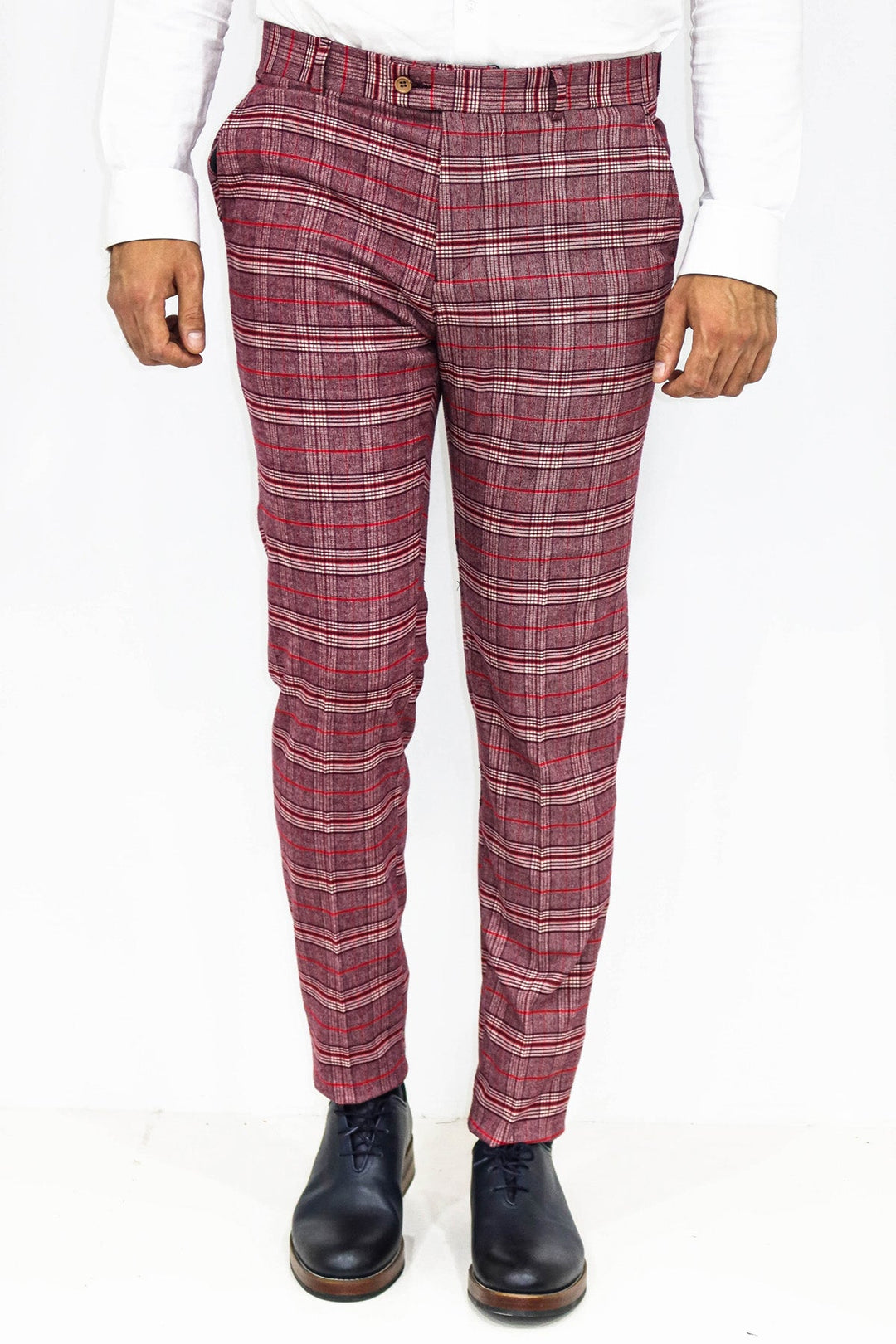 WSS Plaid Slim Fit Burgundy Men Pants  - Singen