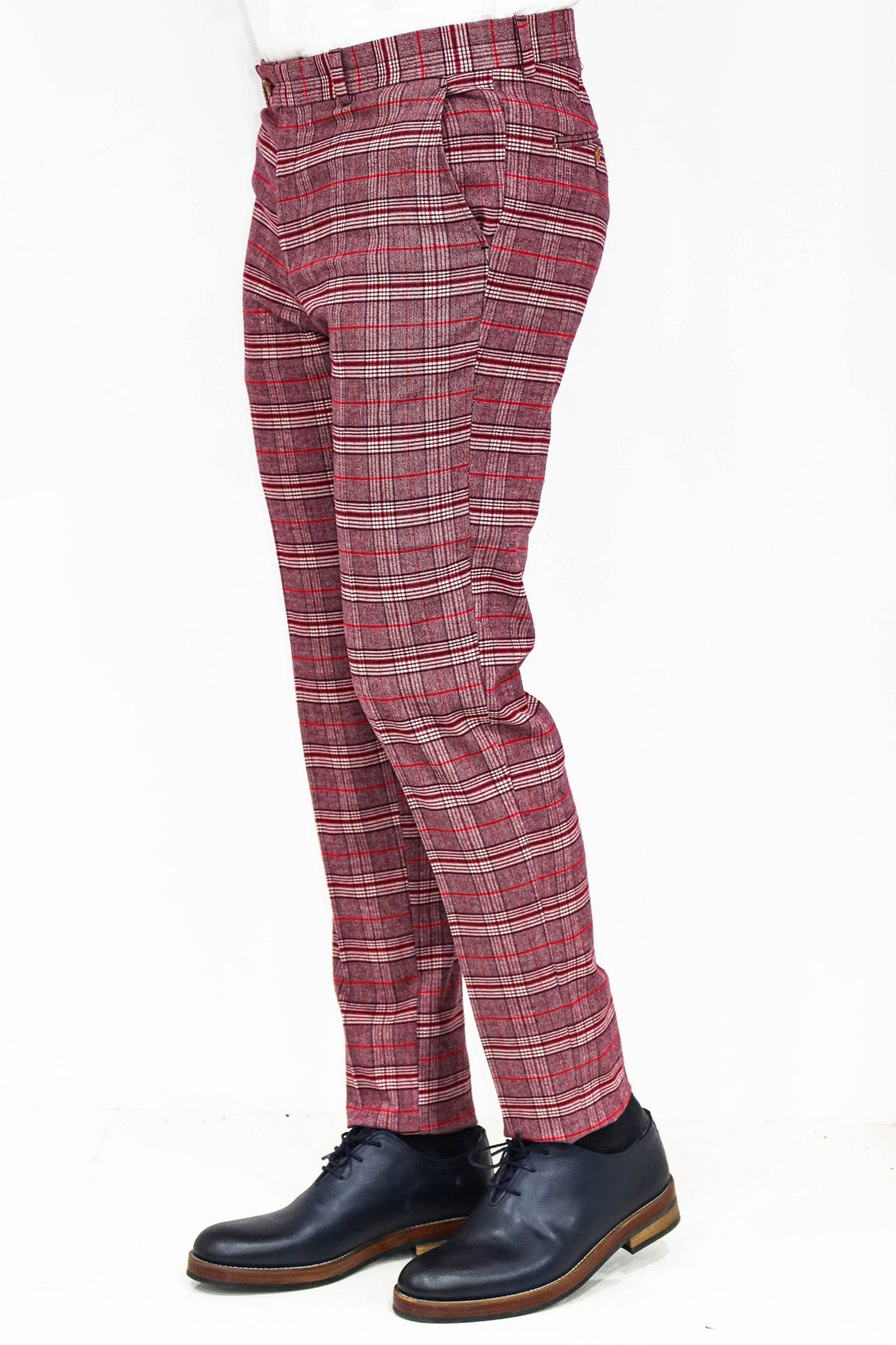 WSS Plaid Slim Fit Burgundy Men Pants  - Singen