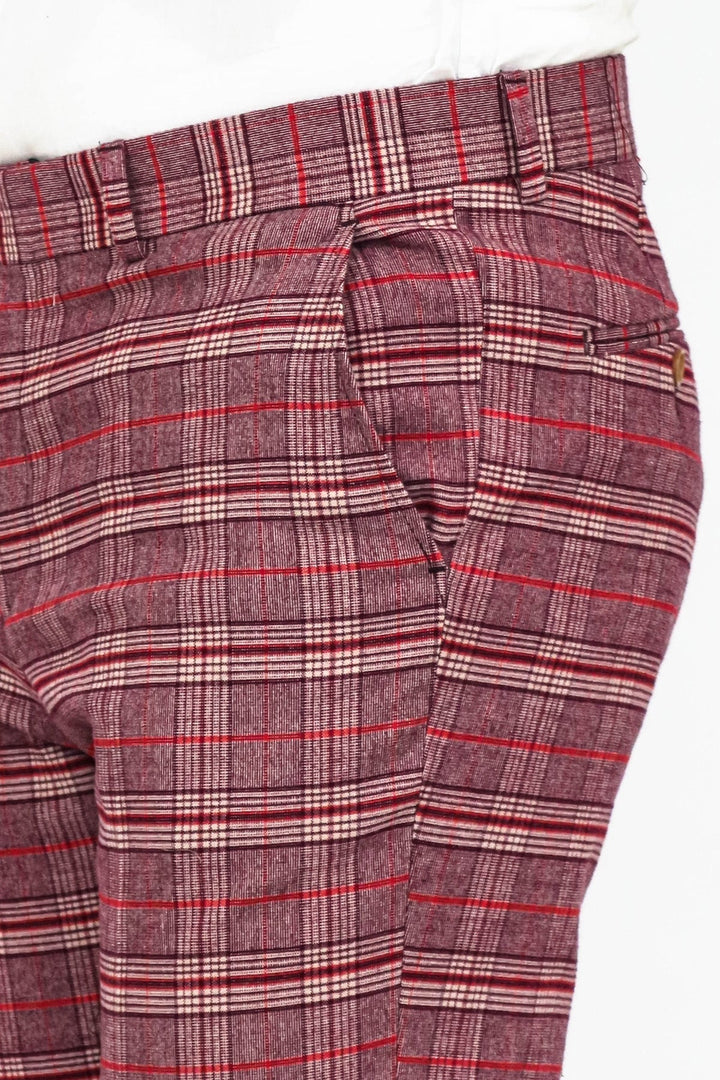 WSS Plaid Slim Fit Burgundy Men Pants  - Singen