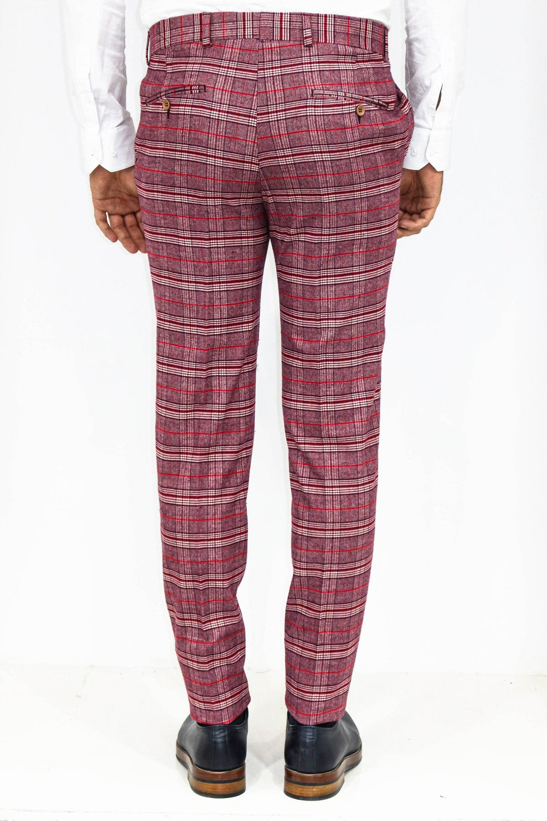 WSS Plaid Slim Fit Burgundy Men Pants  - Singen