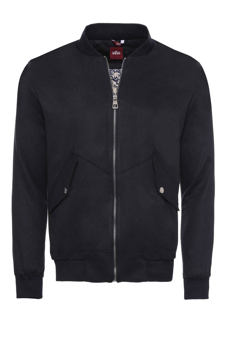 WSS Flap Pockets Suede Black Men Bomber Coat  - Singen